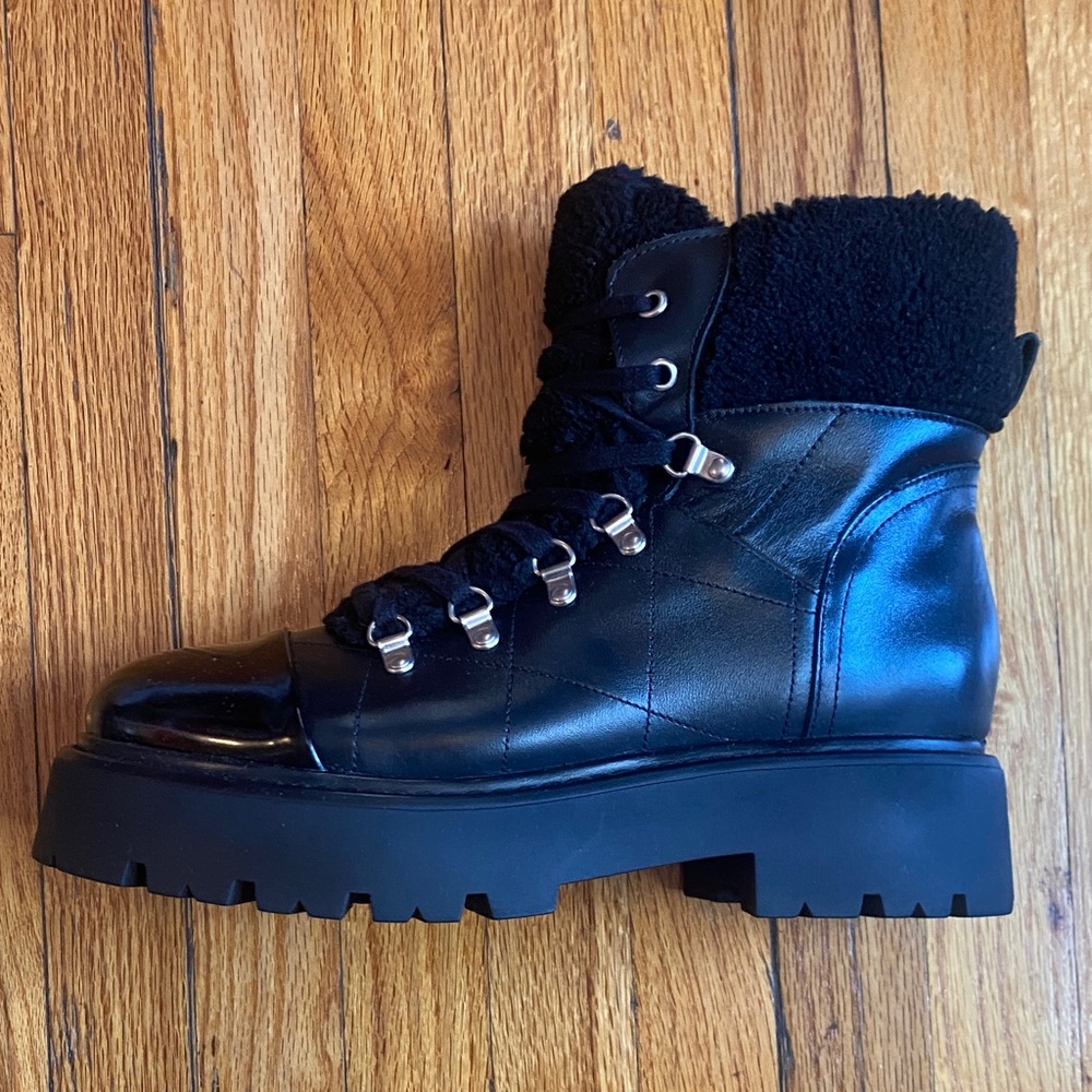 Steve Madden Black Combat Boots with Shearling Detail